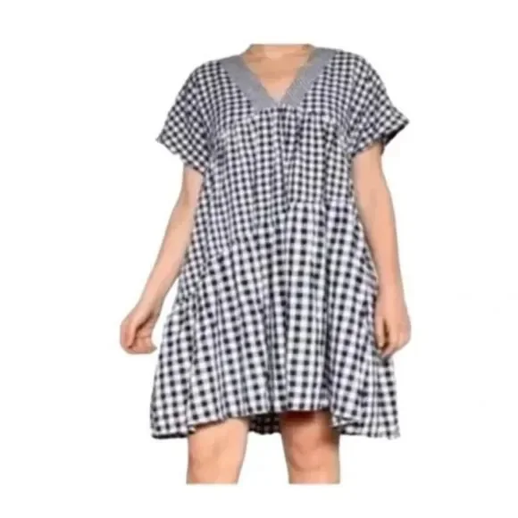 Anthropologie $138 11.1 tylho navy white gingham tunic dress large NWT - Picture 2 of 4